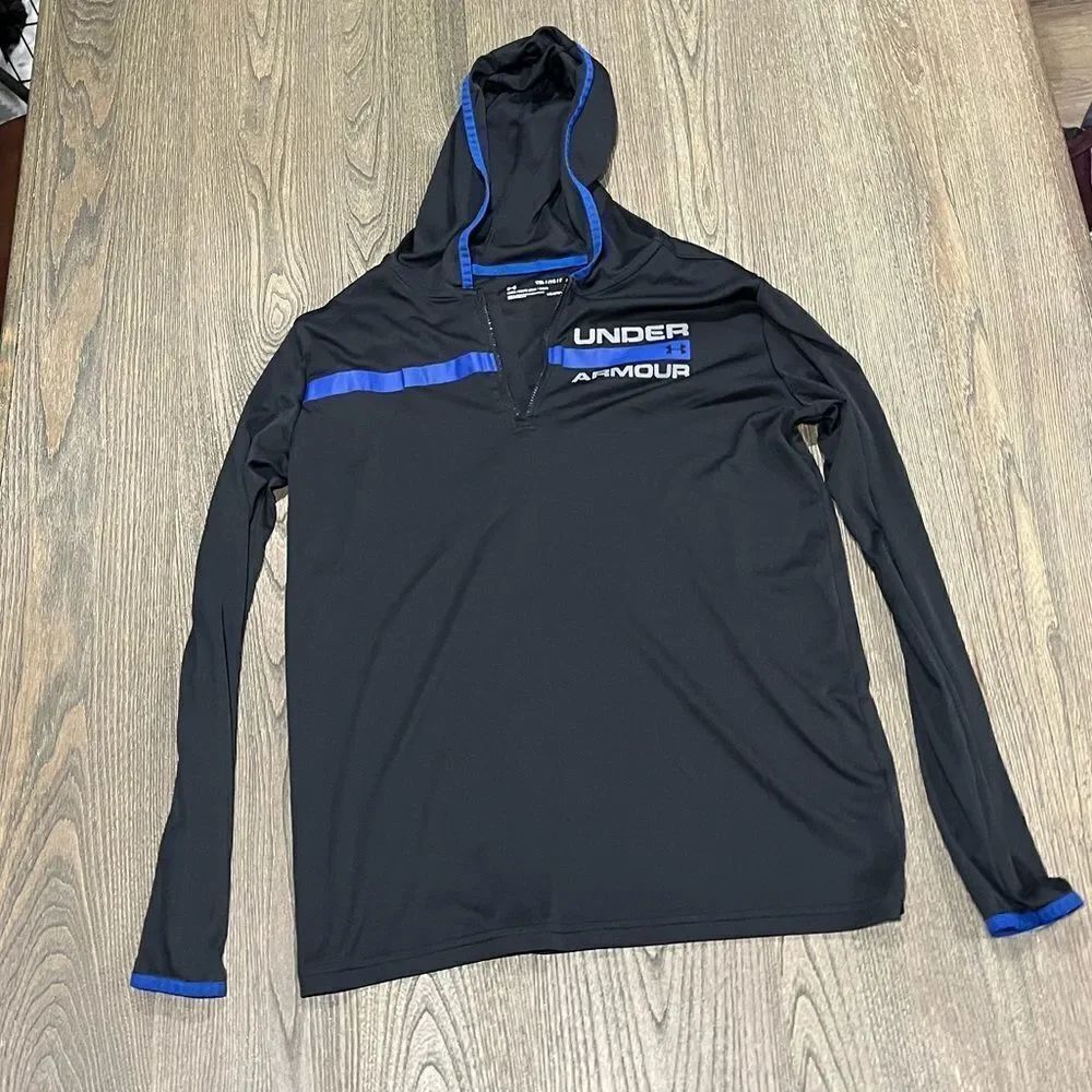 Under Armour Athletic Long Sleeve Black Graphic Pullover Hoodie Side Youth XL